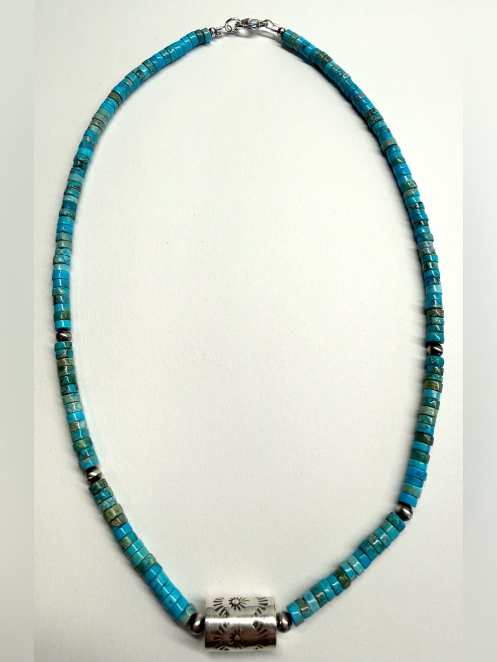 New Sterling Silver Turquoise Heishi Bead Necklace 17” Southwestern Western